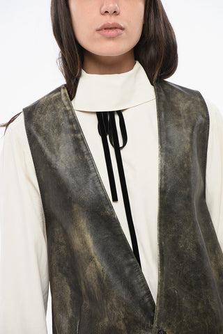 MM6 Maxi Leather Gilet with V-Neck