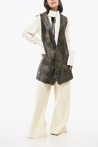 MM6 Maxi Leather Gilet with V-Neck