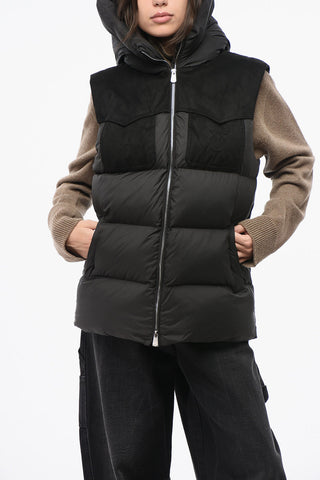 Sleeveless Padded Jacket with Vegan Leather Detail