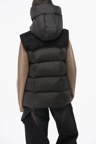 Sleeveless Padded Jacket with Vegan Leather Detail