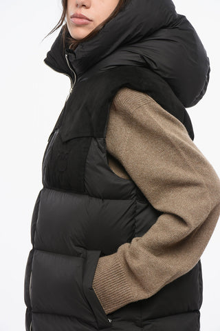 Sleeveless Padded Jacket with Vegan Leather Detail
