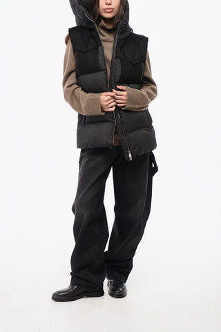 Sleeveless Padded Jacket with Vegan Leather Detail