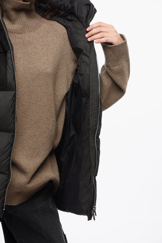 Sleeveless Padded Jacket with Vegan Leather Detail