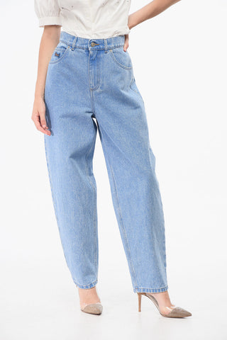 Wide Leg Jeans with Leather Logo