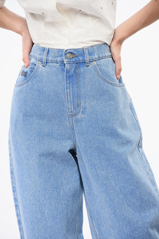 Wide Leg Jeans with Leather Logo