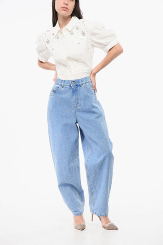 Wide Leg Jeans with Leather Logo