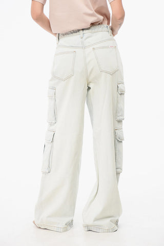 Bleached-Effect Cargo Jeans with Exposed Seams