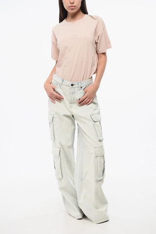Bleached-Effect Cargo Jeans with Exposed Seams