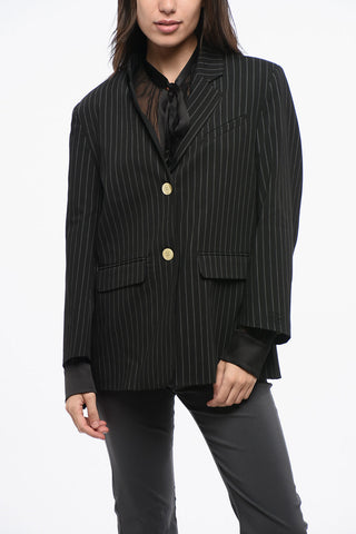 Blazer Due Bottoni Gessato con Tasche ad Aletta