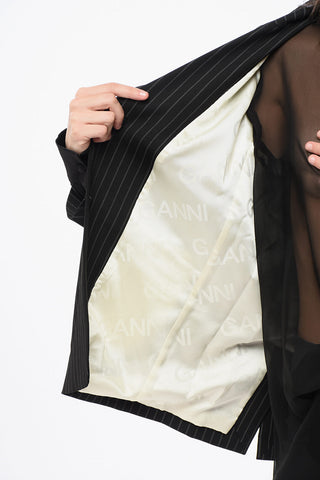 Blazer Due Bottoni Gessato con Tasche ad Aletta