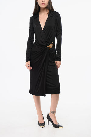 Vestito in Crepe de Chine Attillato con Scollo Profondo