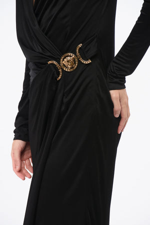 Vestito in Crepe de Chine Attillato con Scollo Profondo