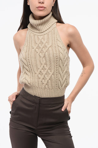 Sleeveless Cable Knit Cashemere Turtleneck Sweater