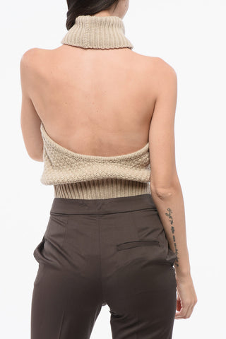 Sleeveless Cable Knit Cashemere Turtleneck Sweater