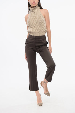 Sleeveless Cable Knit Cashemere Turtleneck Sweater