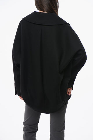 Peacoat a Doppiopetto in Panno di Lana con Bottoni Effetto Dorati