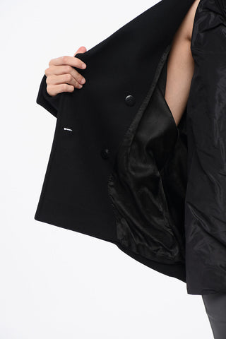 Peacoat a Doppiopetto in Panno di Lana con Bottoni Effetto Dorati