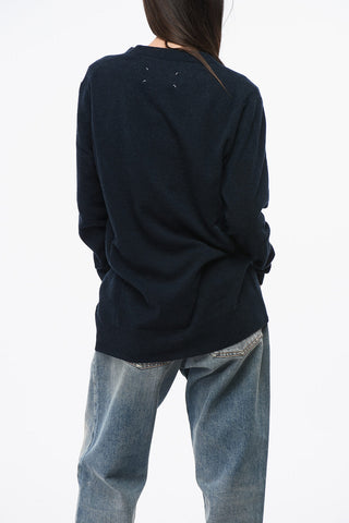 Cardigan Scollo a V In Lana e Nylon a Tinta Unita