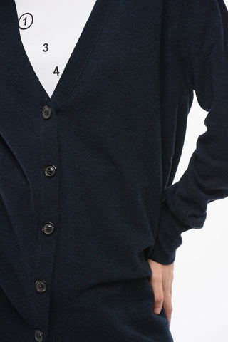 Cardigan Scollo a V In Lana e Nylon a Tinta Unita