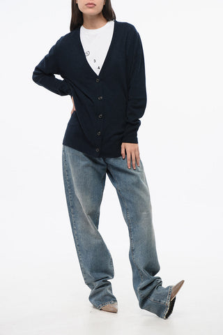 Cardigan Scollo a V In Lana e Nylon a Tinta Unita