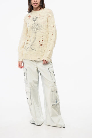 Distressed Effect Crew-neck Sweater