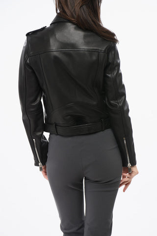 Giubbotto in Pelle Biker con Cintura