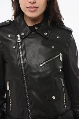 Giubbotto in Pelle Biker con Cintura