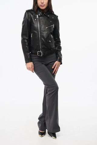Giubbotto in Pelle Biker con Cintura