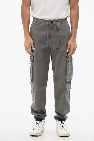 Stretch Cotton Cargo Pants with Cuffed Hem