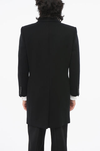 Wool Double-Breasted Coat with Peak Lapel