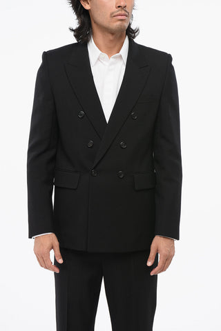 Wool Center Vent Peak Lapel Double-Breasted Blazer
