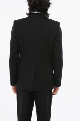 Wool Center Vent Peak Lapel Double-Breasted Blazer