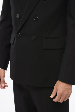 Wool Center Vent Peak Lapel Double-Breasted Blazer