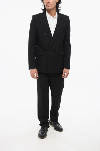 Wool Center Vent Peak Lapel Double-Breasted Blazer