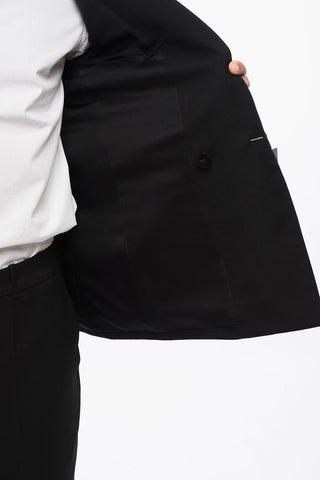 Wool Center Vent Peak Lapel Double-Breasted Blazer
