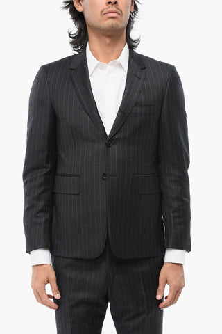 Pinstriped Wool Side Vents Notch Lapel 2-Button Blazer