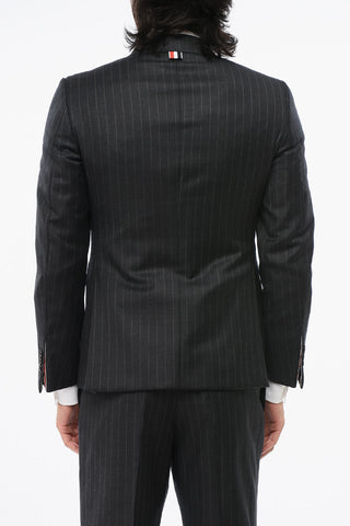 Pinstriped Wool Side Vents Notch Lapel 2-Button Blazer