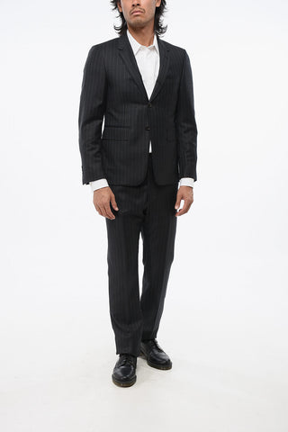 Pinstriped Wool Side Vents Notch Lapel 2-Button Blazer