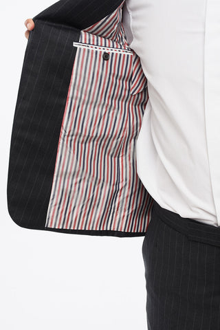 Pinstriped Wool Side Vents Notch Lapel 2-Button Blazer