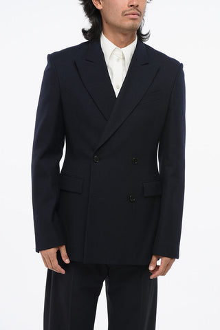Wool Double Breasted Blazer with Flap Pockets