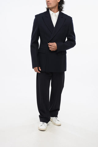 Wool Double Breasted Blazer with Flap Pockets