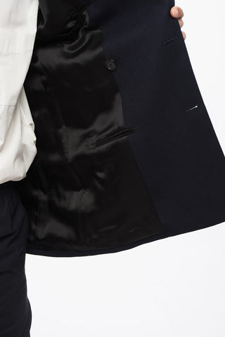 Wool Double Breasted Blazer with Flap Pockets