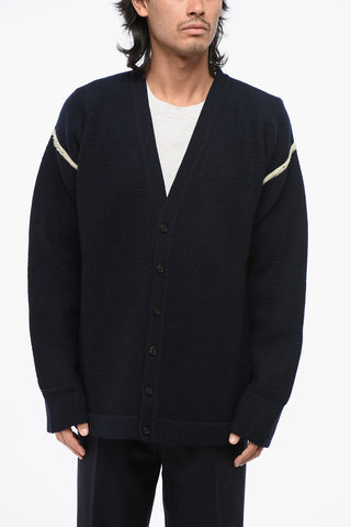 MM1 Wool Cardigan with V-Neck and Denim Patches