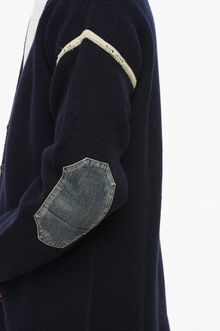 MM1 Wool Cardigan with V-Neck and Denim Patches