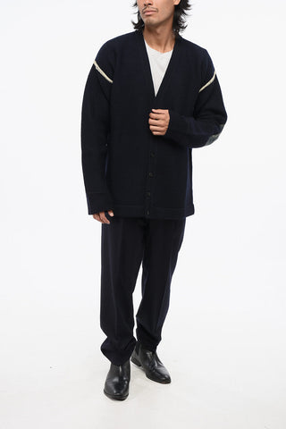 MM1 Wool Cardigan with V-Neck and Denim Patches