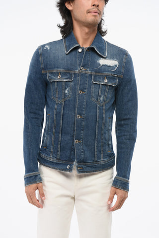 Giubbotto in Denim Stretch Effetto Vintage