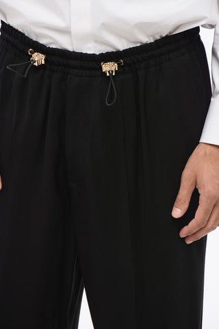 Straight Leg Pants with Elastic Waistband and Golden Medusa Details