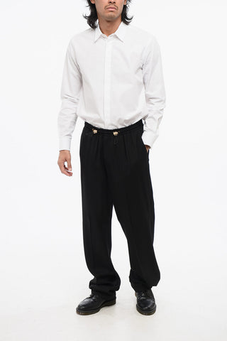 Straight Leg Pants with Elastic Waistband and Golden Medusa Details