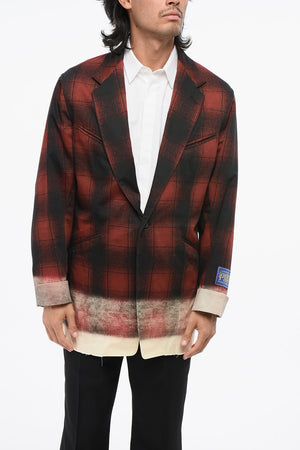 MM1 One-Button Cotton Ombre-Effect Blazer with Flap Pockets