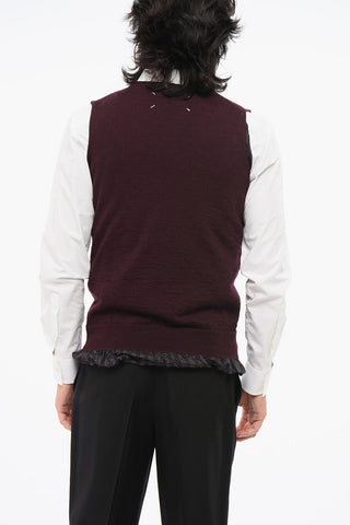 MM14 Gilet in Lana Effetto Vintage con Fodera a Righe